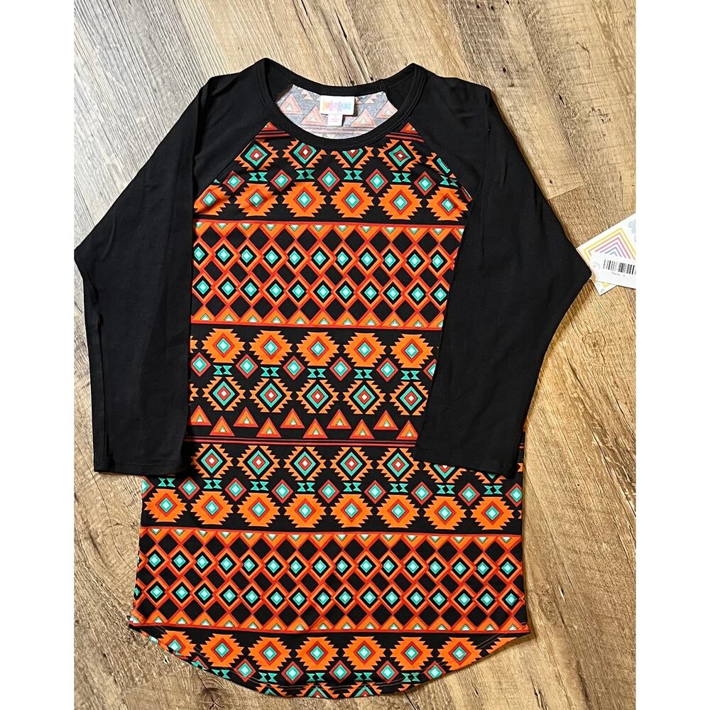 LuLaRoe Randy Raglan 3/4 Sleeve T- Shirt, Geometric / Aztec Pattern Sz Small - Picture 2 of 9